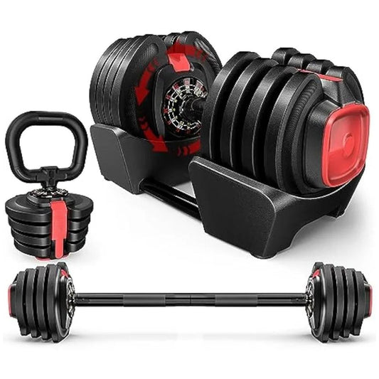 Adjustable 3-in-1 Dumbbell Set - 40 lbs Increments, Multifunctional Free Weight Set for Home Gym - Use as Dumbbells or Barbell