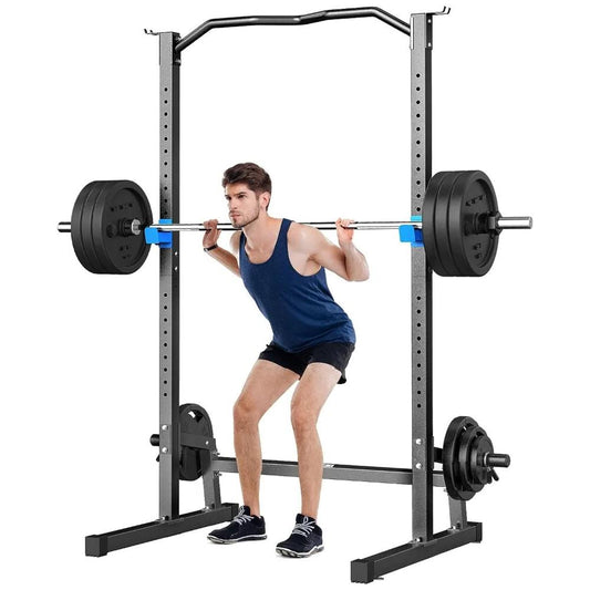 Adjustable Power Cage with Pull-Up Bar and Weight Plate Storage for Squats, Deadlifts, and Strength Training